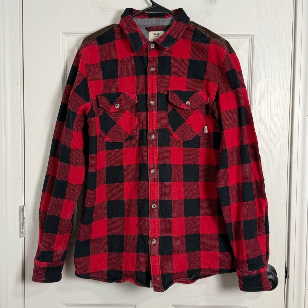 Vans Shacket Mens Medium Red Black Plaid Flannel Jacket Y2K‎ Skater Streetwear